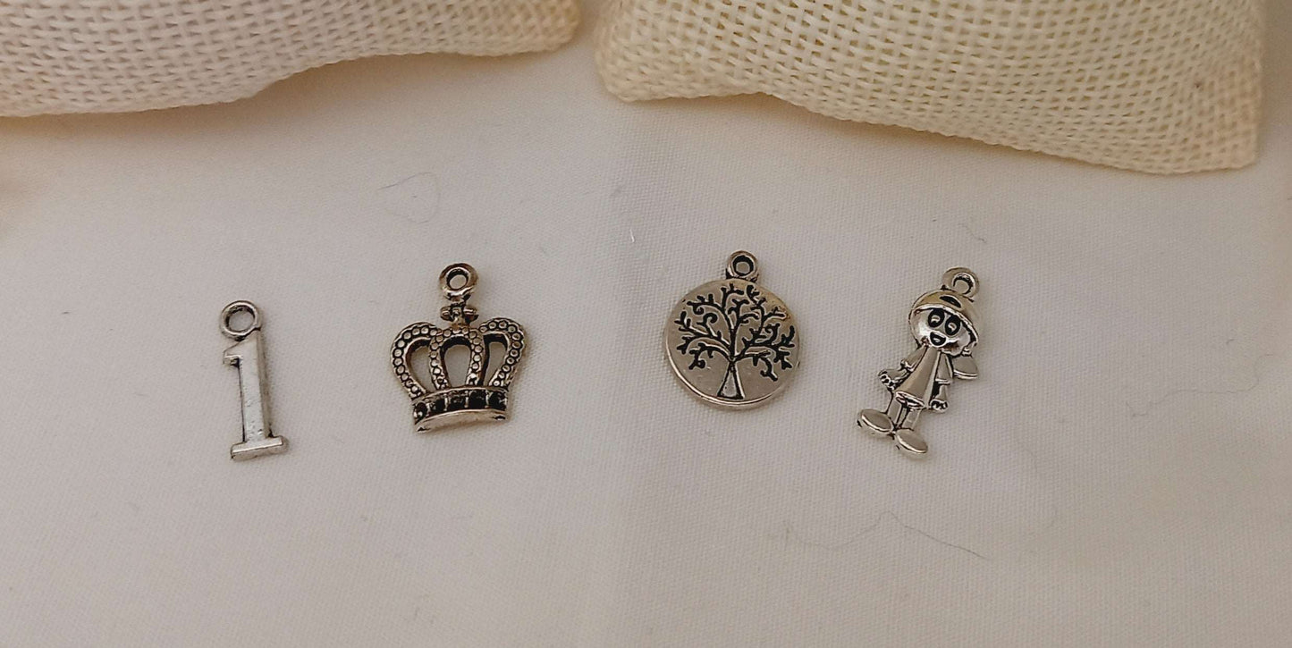 ciondoli argentati a forma di 1 corona albero della vita e bimbo