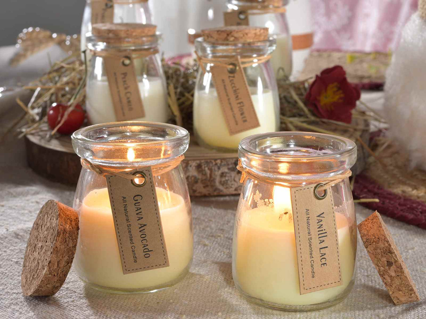 candele profumate in barattolo di vetro con tappo in sughero H cm 8 ideali come bomboniere per matrimonio, prima comunione, cresima e compleanno