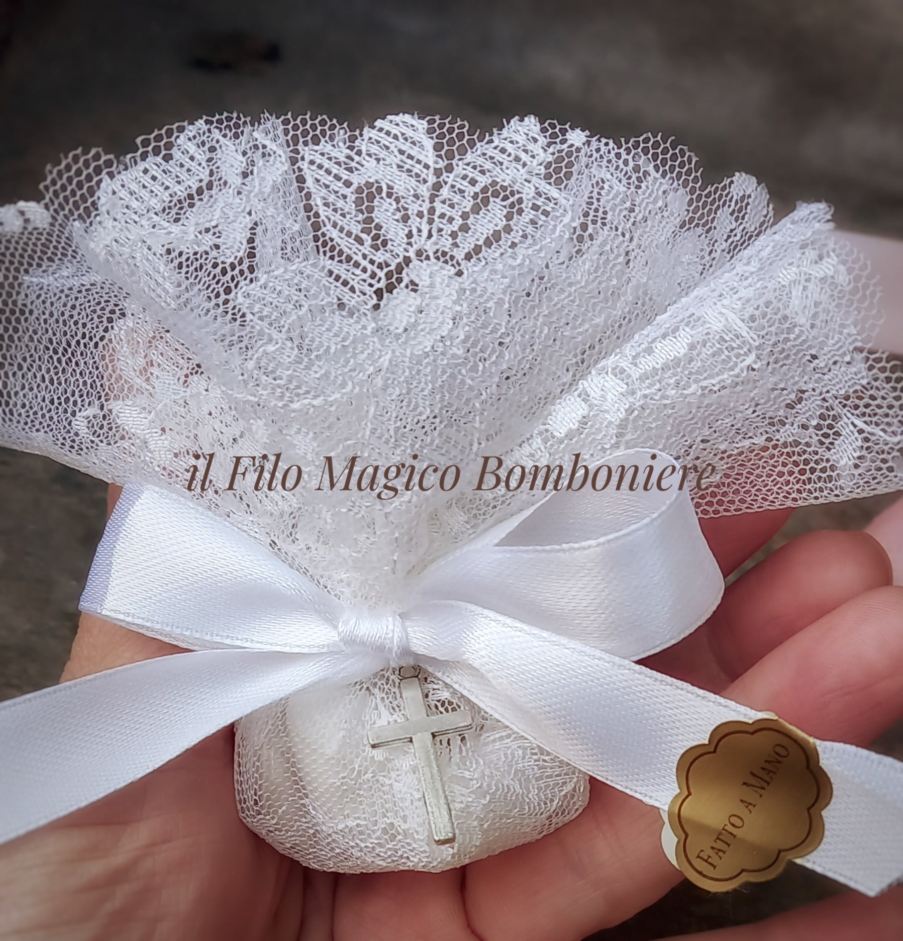 Bomboniera elegante Comunione tulle pizzo