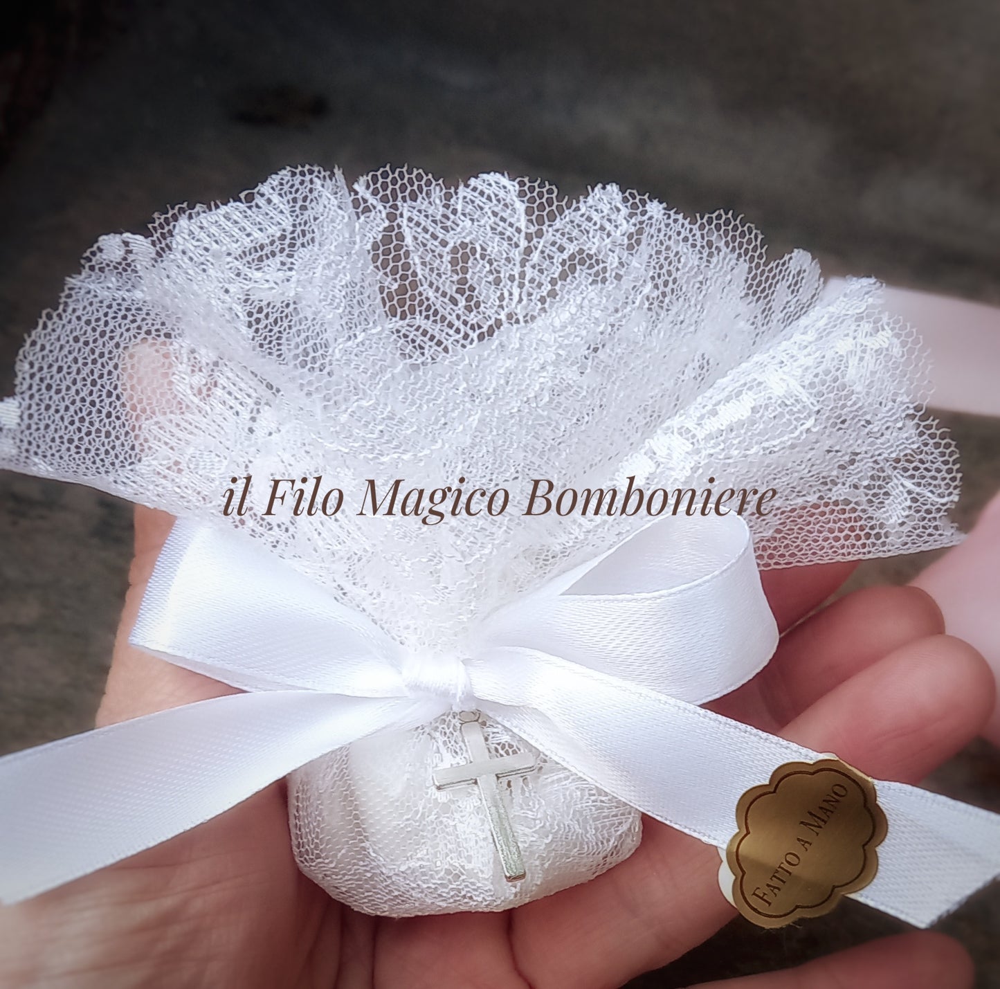 Sacchetto Comunione bianco con croce silverplated