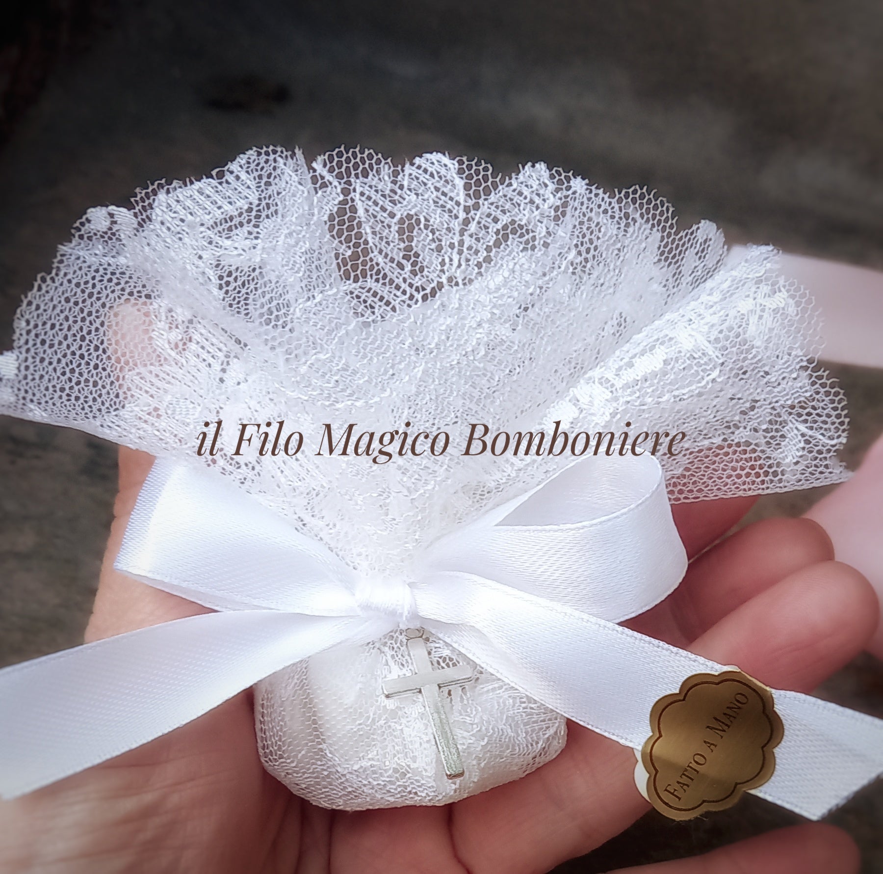 Sacchetto Comunione bianco con croce silverplated