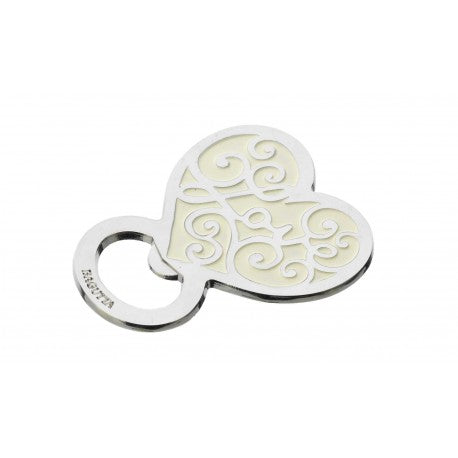 apribottiglia a forma di cuore in silver-plated smaltato di bianco marca Bagutta